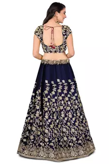 Navy Blue Dori Badla And Sequins Embroidered Silk Bridal Lehenga