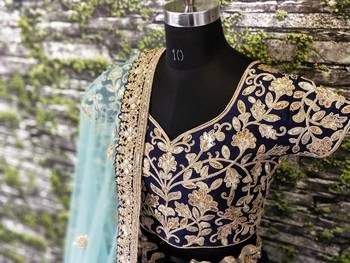 Navy Blue Dori Badla And Sequins Embroidered Silk Bridal Lehenga 4