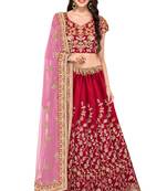 Maroon Dori Badla And Sequins Embroidered Raw Silk Semi Stitched Lehenga Choli