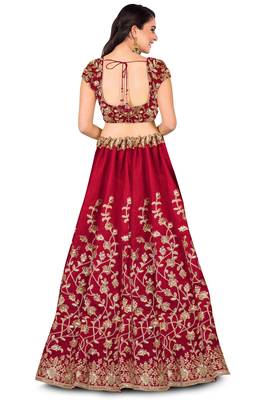 Maroon Dori Badla And Sequins Embroidered Raw Silk Semi Stitched Lehenga Choli 2