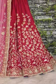 Maroon Dori Badla And Sequins Embroidered Raw Silk Semi Stitched Lehenga Choli