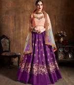 Purple Sequins Resham Thread And Dori Embroidered Art Silk Lehenga Choli For Bride