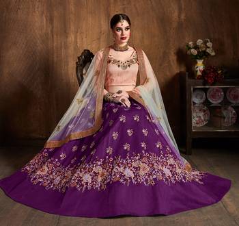 Purple Sequins Resham Thread And Dori Embroidered Art Silk Lehenga Choli For Bride 2