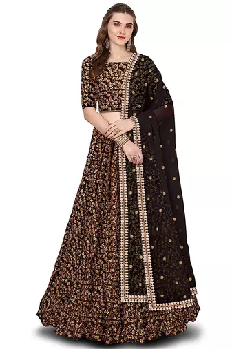 Black Zari And Heavy Sequins Embroidered Silk Lehenga Choli