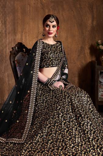 Black Zari And Heavy Sequins Embroidered Silk lehenga choli