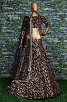 Black Zari And Heavy Sequins Embroidered Silk Lehenga Choli 3