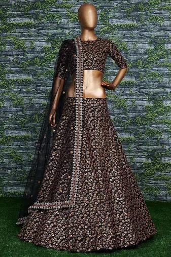 Black Zari And Heavy Sequins Embroidered Silk Lehenga Choli