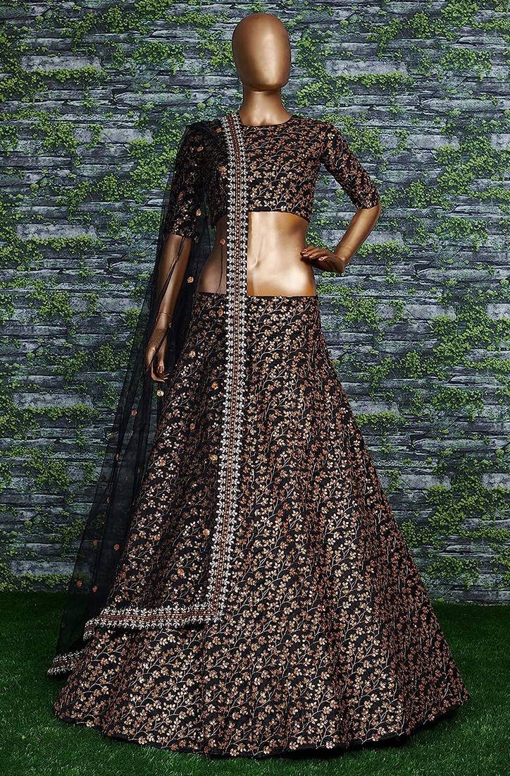 Black Zari And Heavy Sequins Embroidered Silk Lehenga Choli
