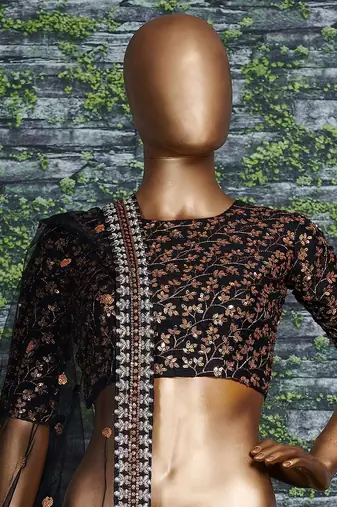Black Zari And Heavy Sequins Embroidered Silk Lehenga Choli