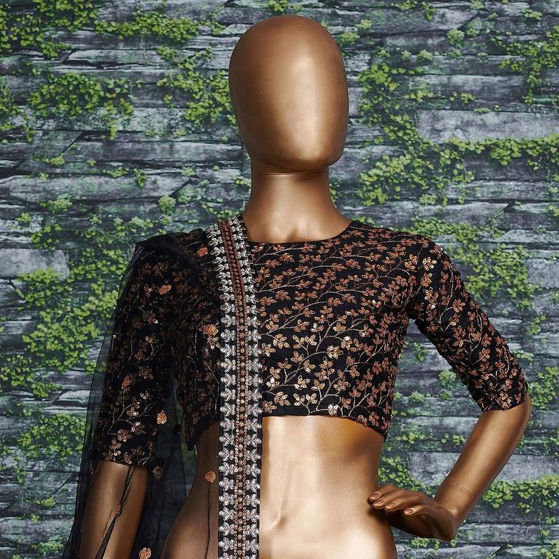 Black Zari And Heavy Sequins Embroidered Silk Lehenga Choli