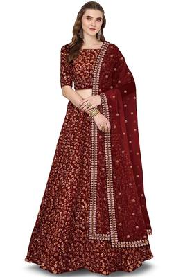 Maroon Zari And Heavy Sequins Embroidered Art Silk Lehenga Choli For Wedding 1
