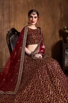 Maroon Zari And Heavy Sequins Embroidered Art Silk lehenga choli for wedding