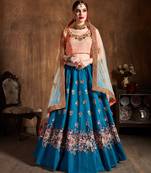 Teal Blue Sequins, Resham, Thread And Dori Embroidered Art Silk lehenga choli for wedding