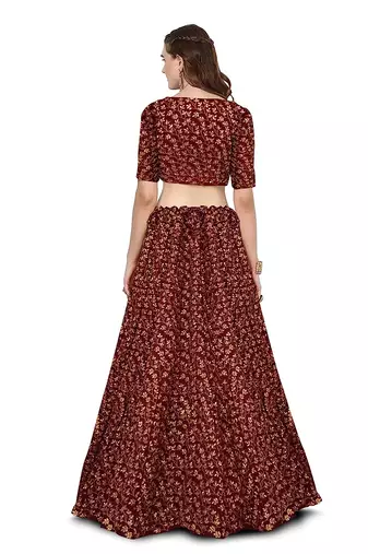 Maroon Zari And Heavy Sequins Embroidered Art Silk Lehenga Choli For Wedding