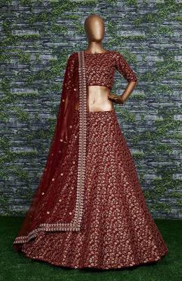 Maroon Zari And Heavy Sequins Embroidered Art Silk Lehenga Choli For Wedding 3