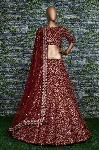 Maroon Zari And Heavy Sequins Embroidered Art Silk Lehenga Choli For Wedding