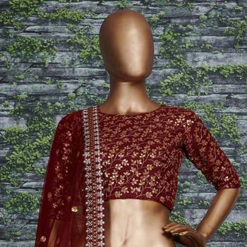 Maroon Zari And Heavy Sequins Embroidered Art Silk Lehenga Choli For Wedding 4