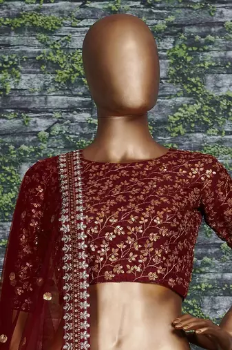 Maroon Zari And Heavy Sequins Embroidered Art Silk Lehenga Choli For Wedding