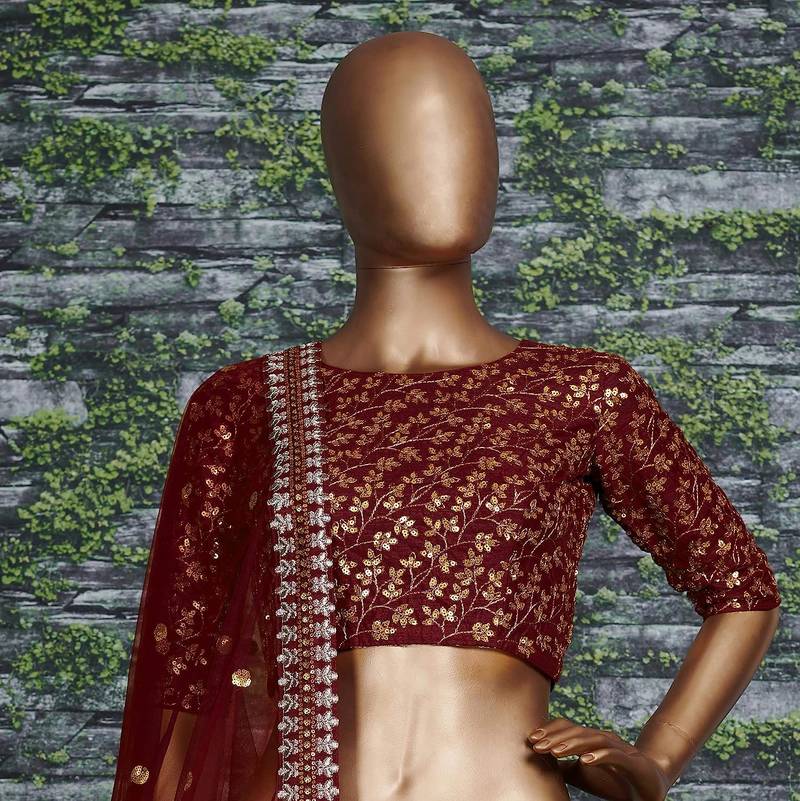 Maroon Zari And Heavy Sequins Embroidered Art Silk Lehenga Choli For Wedding