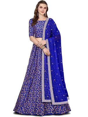 Royal Blue Zari And Heavy Sequins Embroidered Art Silk Lehenga Choli For Bride 1