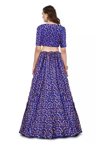 Royal Blue Zari And Heavy Sequins Embroidered Art Silk Lehenga Choli For Bride