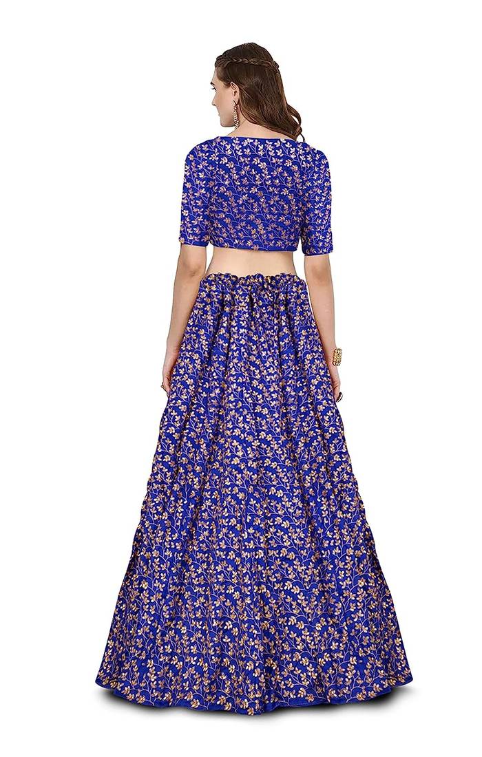 Royal Blue Zari And Heavy Sequins Embroidered Art Silk Lehenga Choli For Bride