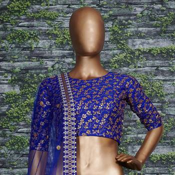Royal Blue Zari And Heavy Sequins Embroidered Art Silk Lehenga Choli For Bride 4