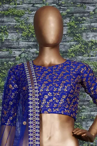Royal Blue Zari And Heavy Sequins Embroidered Art Silk Lehenga Choli For Bride