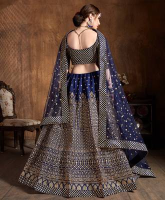 Navy Blue Zari &Glitter Sequins Embroidered Art Silk Party Wear Lehenga 2