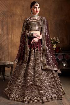 Mesmerizing Maroon Zari & Glitter Sequins Embroidered Art Silk wedding Lehenga