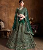 Marvelous Green Zari & Glitter Sequins Embroidered Art Silk Bridal Lehenga Choli