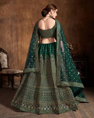 Marvelous Green Zari & Glitter Sequins Embroidered Art Silk Bridal Lehenga Choli 2