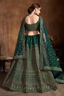 Marvelous Green Zari & Glitter Sequins Embroidered Art Silk Bridal Lehenga Choli