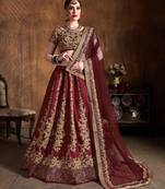 Maroon Dori And Sequins Embroidered Art Silk Semi Stitched Lehenga Choli With Dupatta