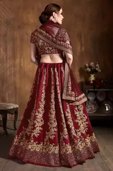Maroon Dori And Sequins Embroidered Art Silk Semi Stitched Lehenga Choli With Dupatta