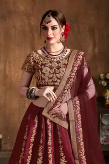 Maroon Dori And Sequins Embroidered Art Silk Semi Stitched Lehenga Choli With Dupatta