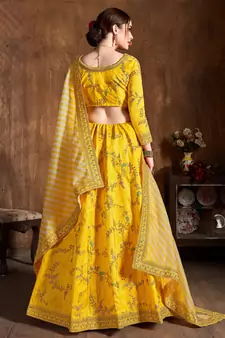 Yellow Zari Dori Thread And Sequins Embroidered Art Silk Semi Stitched Bridal Lehenga