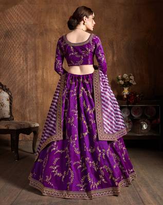 Purple Zari Dori Thread And Sequins Embroidered Art Silk Semi Stitched Lehenga Choli With Dupatta 2