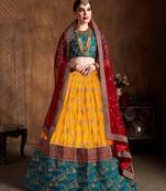 Yellow Zari Dori And Sequins Embroidered Art Silk Semi Stitched Bridal Lehenga