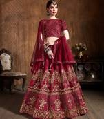 Glamorous Red Zari, Diamond And Sequins Embroidered Art Silk Semi Stitched Bridal Lehenga