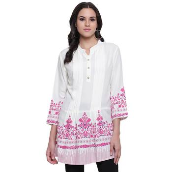 White printed viscose rayon tunics 1