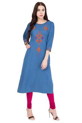 Blue embroidered denim kurtas-and-kurtis 1