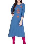 Blue embroidered denim kurtas-and-kurtis