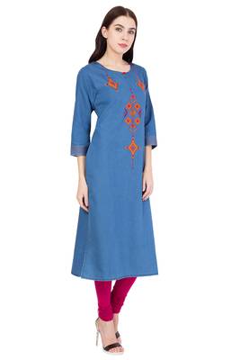 Blue embroidered denim kurtas-and-kurtis 3