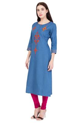 Blue embroidered denim kurtas-and-kurtis 4