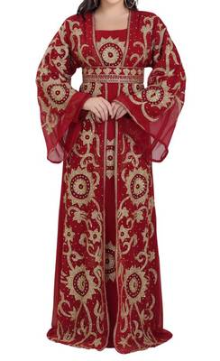 maroon Georgette moroccon kaftan aaroi & zari stone Work Islamic Kaftan  1
