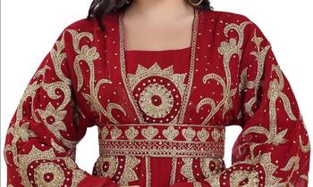 maroon Georgette moroccon kaftan aaroi & zari stone Work Islamic Kaftan  2