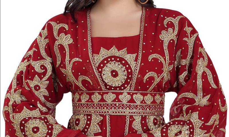 maroon Georgette moroccon kaftan aaroi & zari stone Work Islamic Kaftan 