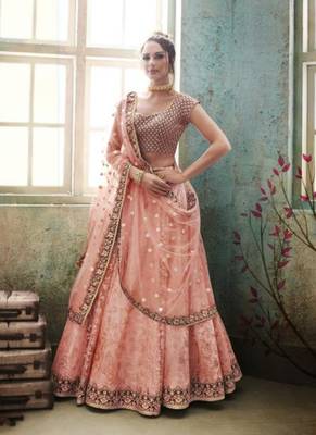 Pink Embroidered Net Semi Stitched Lehenga 1