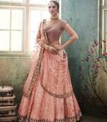 Pink Embroidered Net Semi Stitched Lehenga